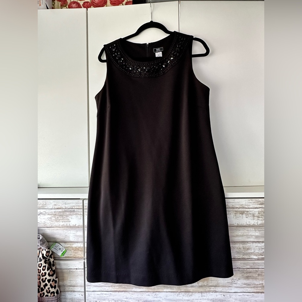 🖤 Lark Lane Black Beaded Rhinestone Sleeveless Shift Dress Size 14